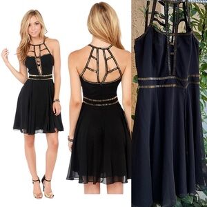 ARK & CO. Modern Goddess Gold Beaded‎ Black Mini Dress size medium.